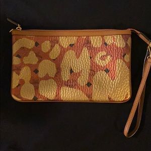 MCM metallic cognac wristlet